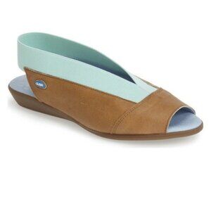 Cloud Caliber Turquoise Blue Brown Peep Toe Leather Slingback Sandals 37 US 6.5